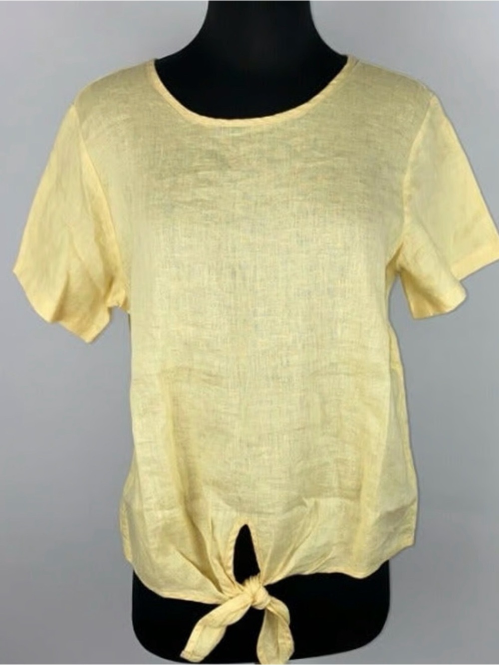 Rachel Zoe Yellow 100% Linen Tie Front Button Back Short Sleeve Top Size Small